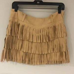 Suede fringe mini skirt